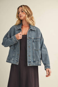 Mustard Seed Women's Addi Pleated Denim Jacket in blue - women's jacket