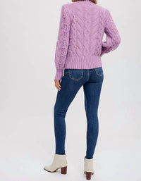 BluIvy Puff Sleeve Cable Pullover in lavender - women's sweater - view 4