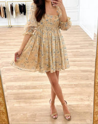Mable - Elodie Square Neck Floral Organza Babydoll Dress