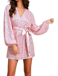 Mable - Samantha Sequined Long Sleeve Wrap Dress