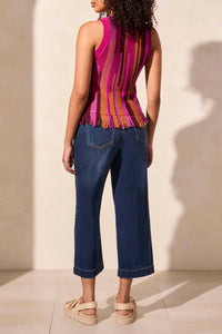 Tribal - Crew Neck Fringed Hem Sweater Cami
