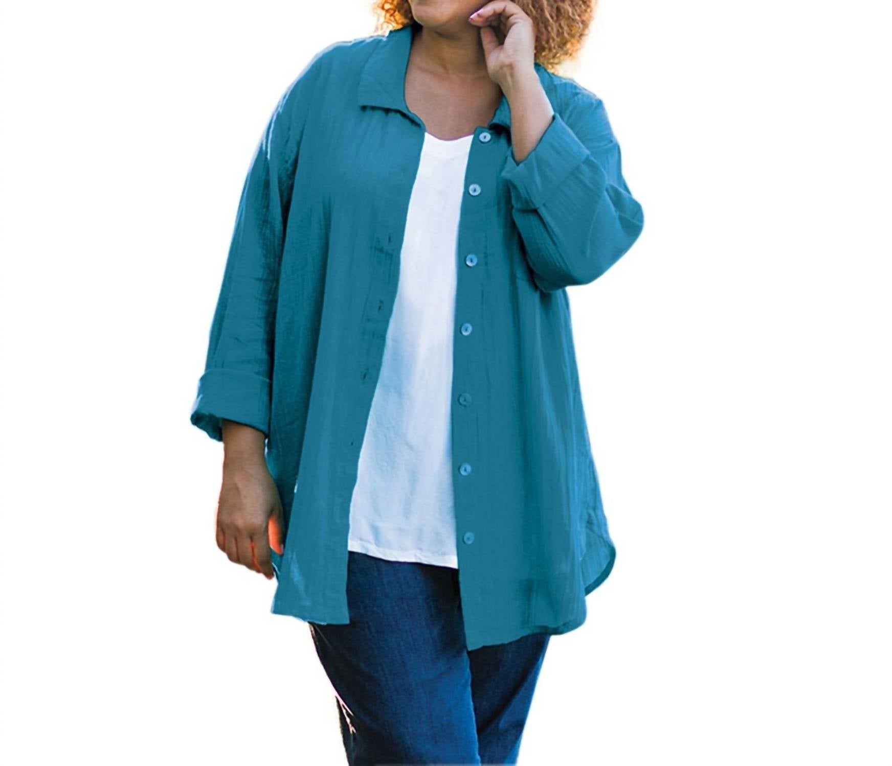 On The Plus Side - Cotton Collar Long Sleeve Kendall Shirt - Plus