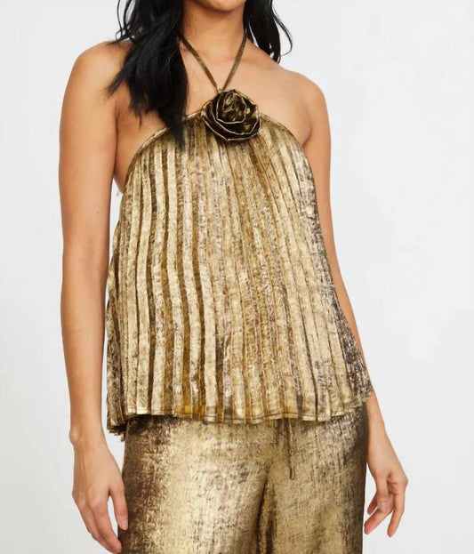 Stellah - Flower Applique Pleated Halter Top