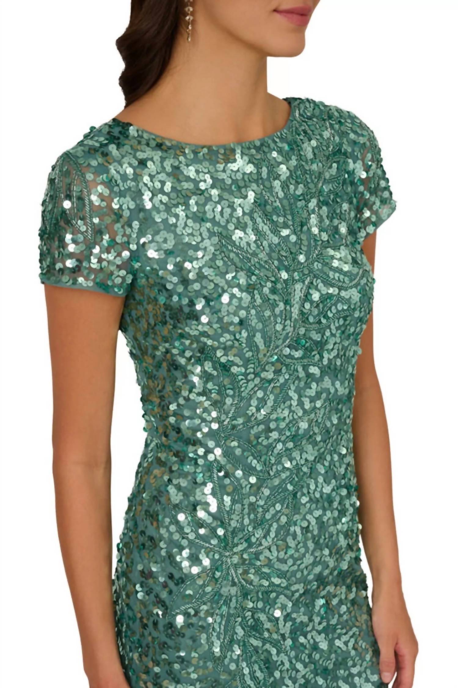 Adrianna Papell - Sequin Embellishment Maxi Gown Dress
