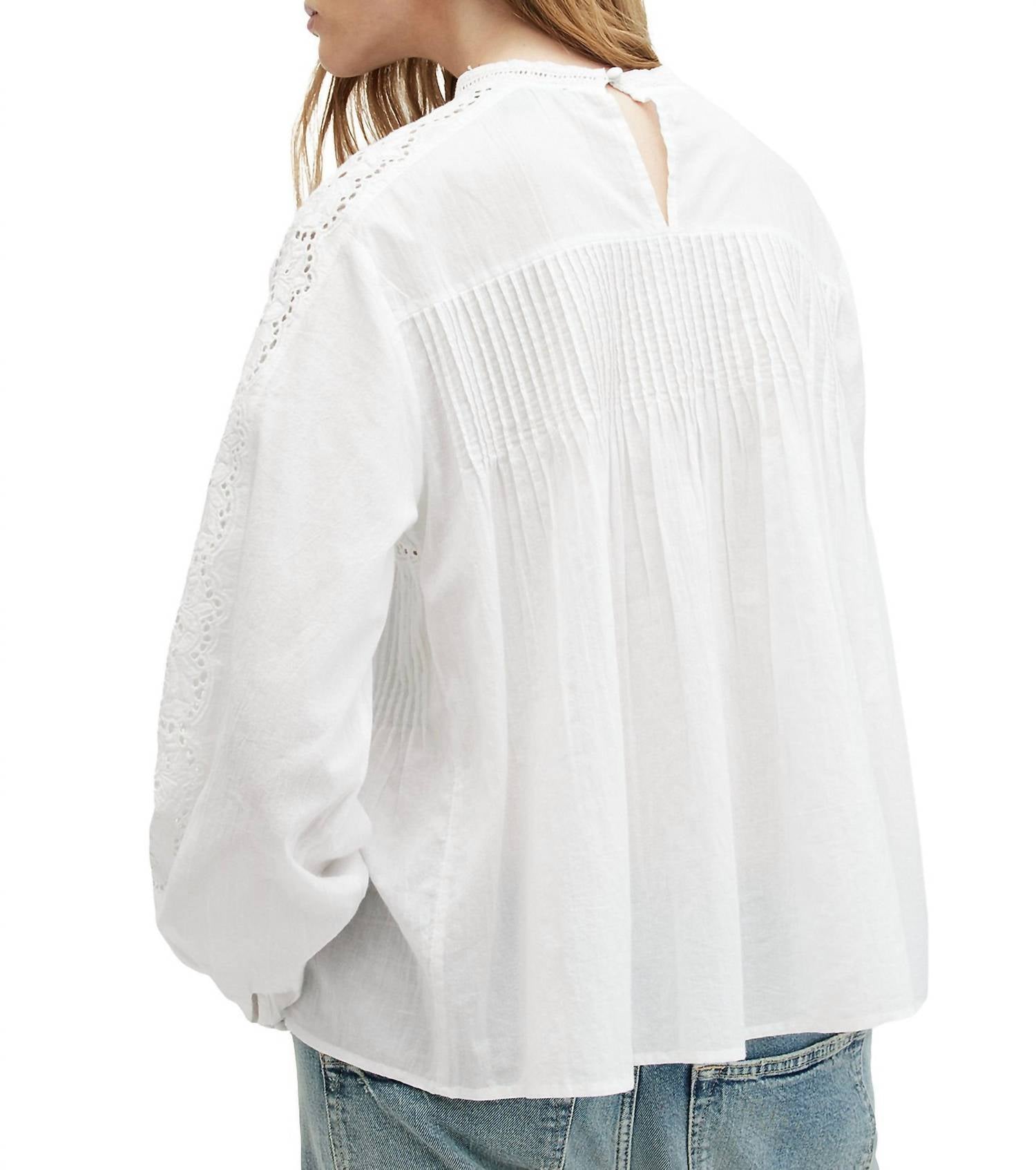 AllSaints Women's Elaia Embroidered Lace Trim Top in white - women's blouse - alternate view