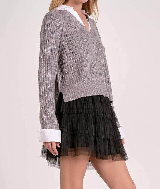 Elan - Sparkly White Collar Sweater