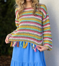 Tribal - Bell Sleeve Sweater With Tassel Trim