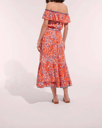 Poupette St Barth - Bella Ruffled Off Shoulder Belted Long Dress