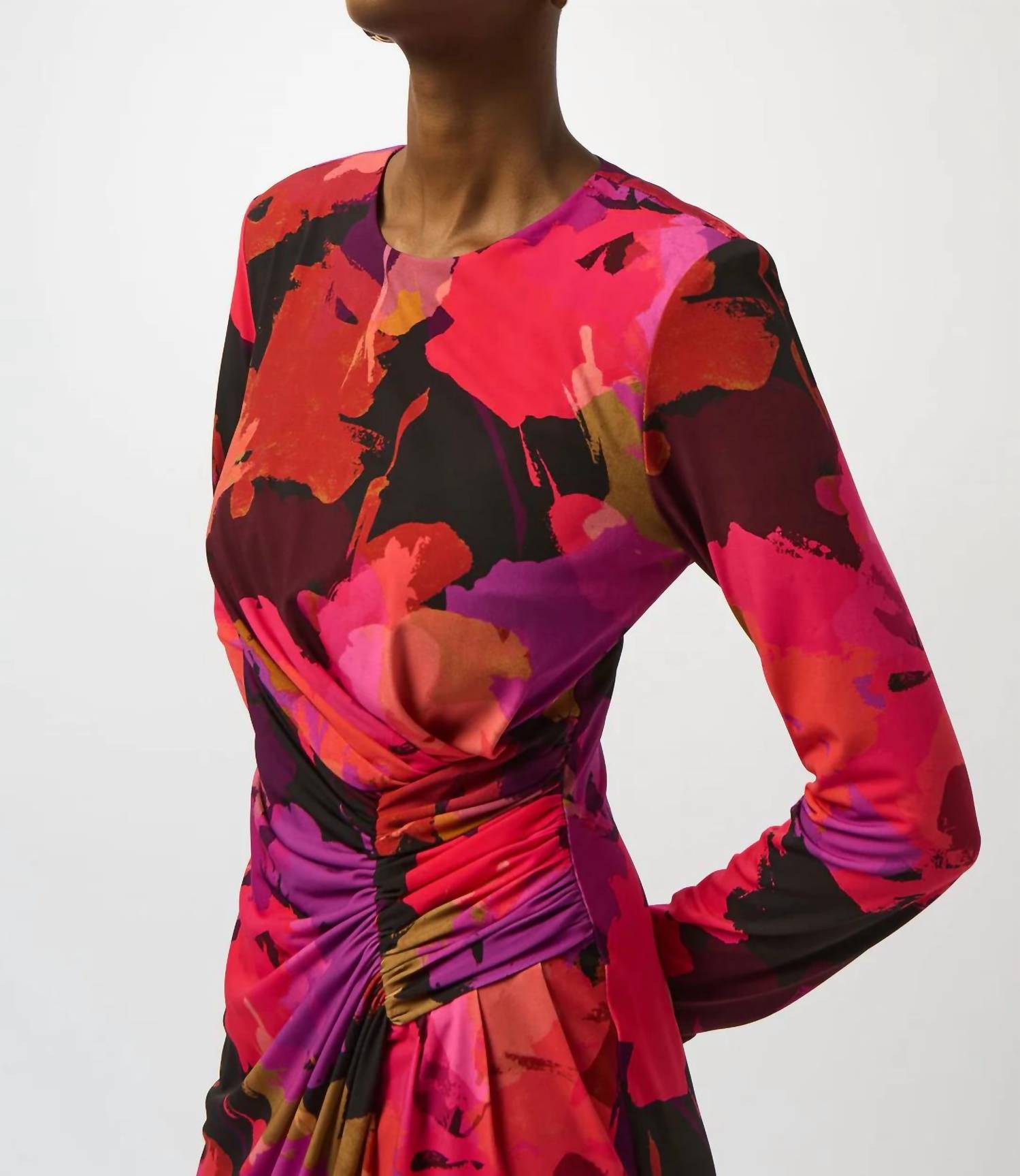 Joseph Ribkoff Floral Print Scoop Neck Long Sleeves Sheath Dress in black multi - women's dress - alternate view