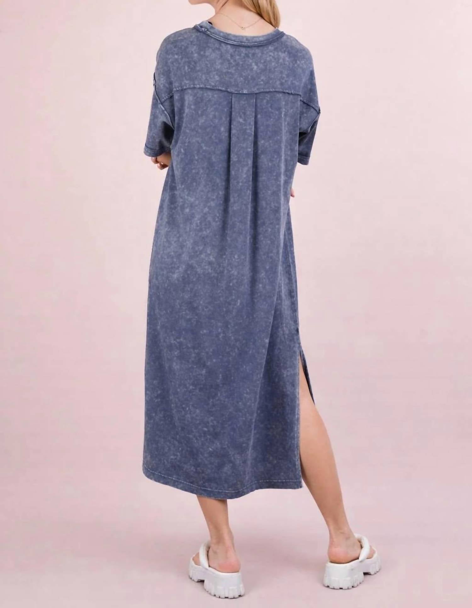 Very J - Women's Mineral Washed Casual Comfy Midi Dress