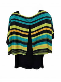 Conrad C Women Aruba Kiwi Striped Layered Blouse in turquoise black lime - women's blouse - detail view
