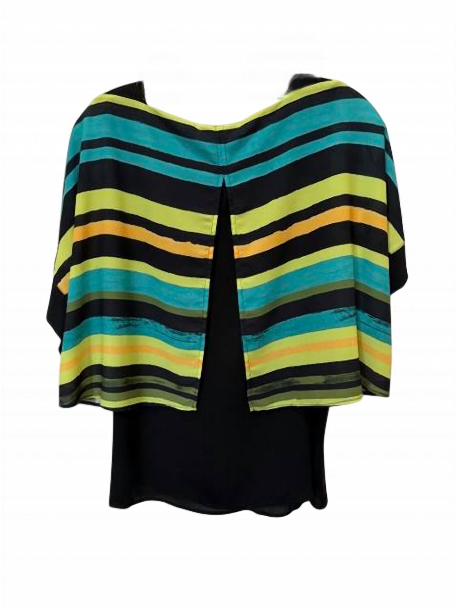 Conrad C Women Aruba Kiwi Striped Layered Blouse in turquoise black lime - women's blouse - detail view