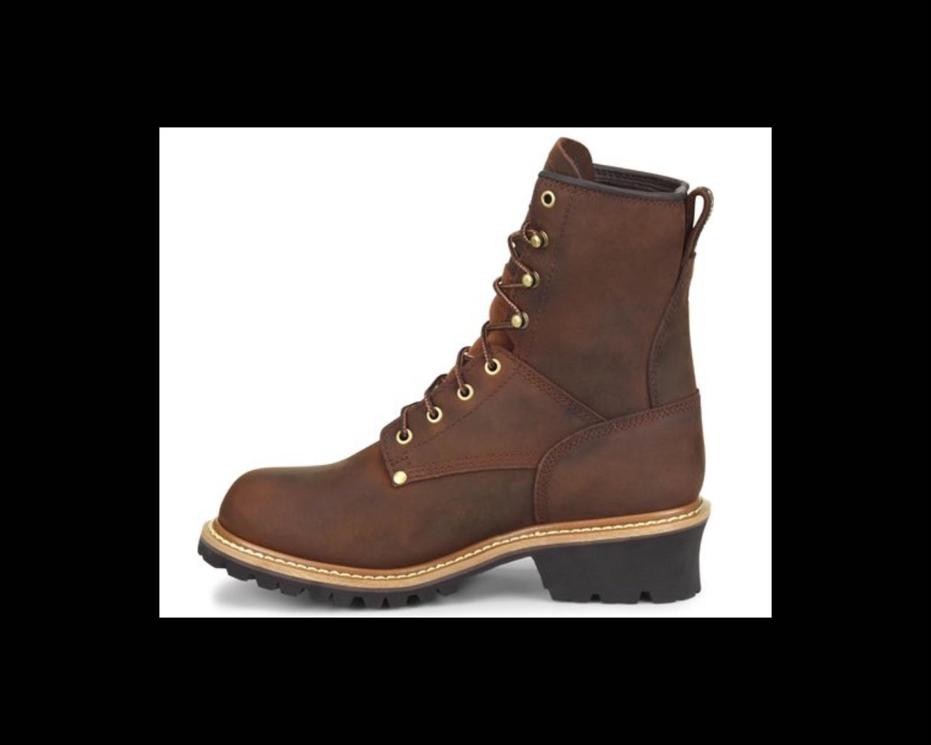 Carolina Men's Logger Waterproof Steel Toe Work Boots in brown - men's boots - detail view