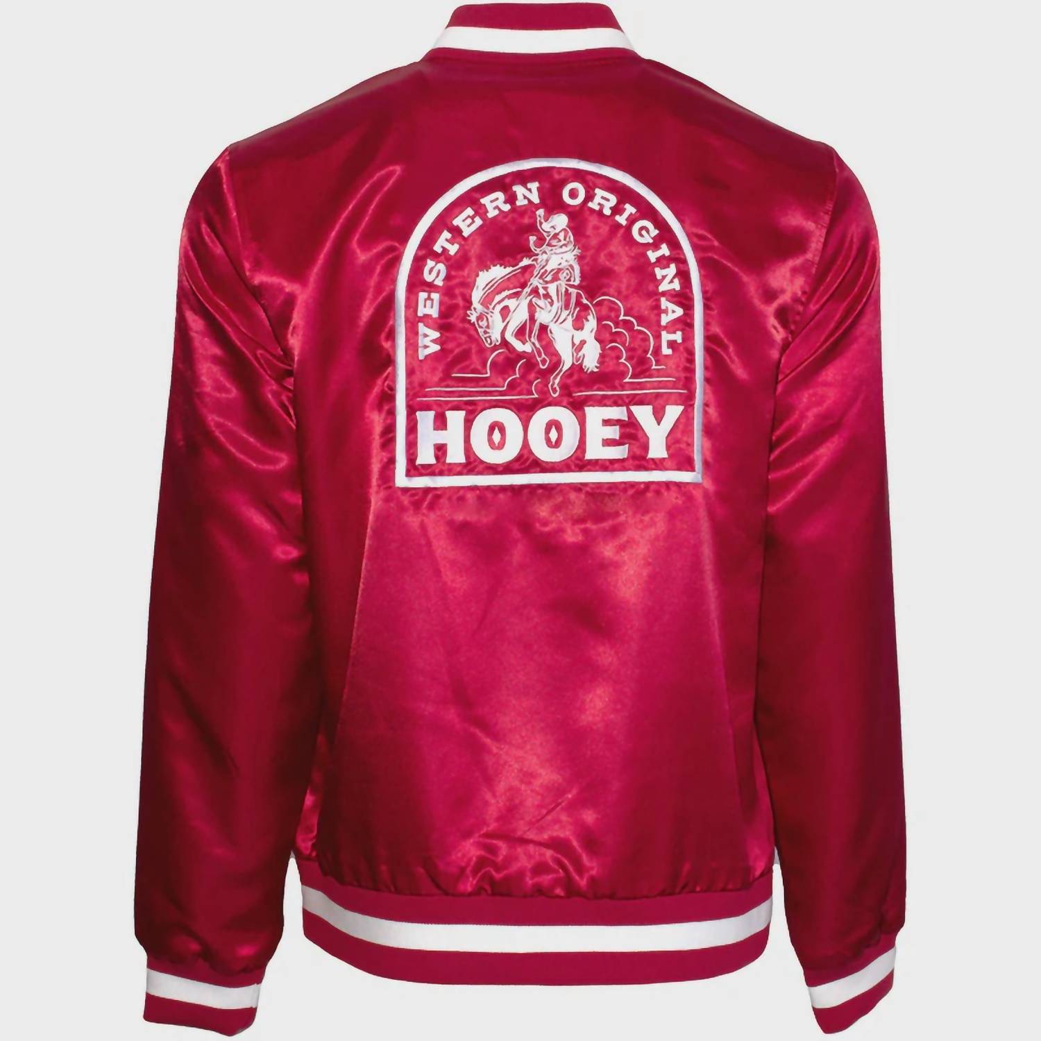 HOOEY Men's Bomber Rodeo Satin Jacket in red - men's jacket - detail view