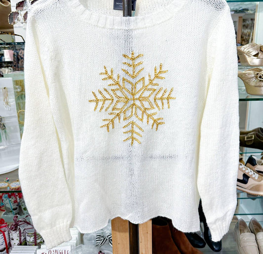 Wooden Ships - Women's Metallic Snowflake Crew Sweater