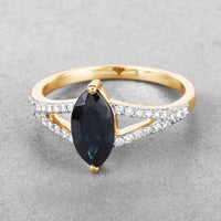 Diana M Jewels Women's Marquise Natural Blue Sapphire Fashion Ring (1.50 Ct) - Petite in 14k yellow gold - women's jewelry - detail view