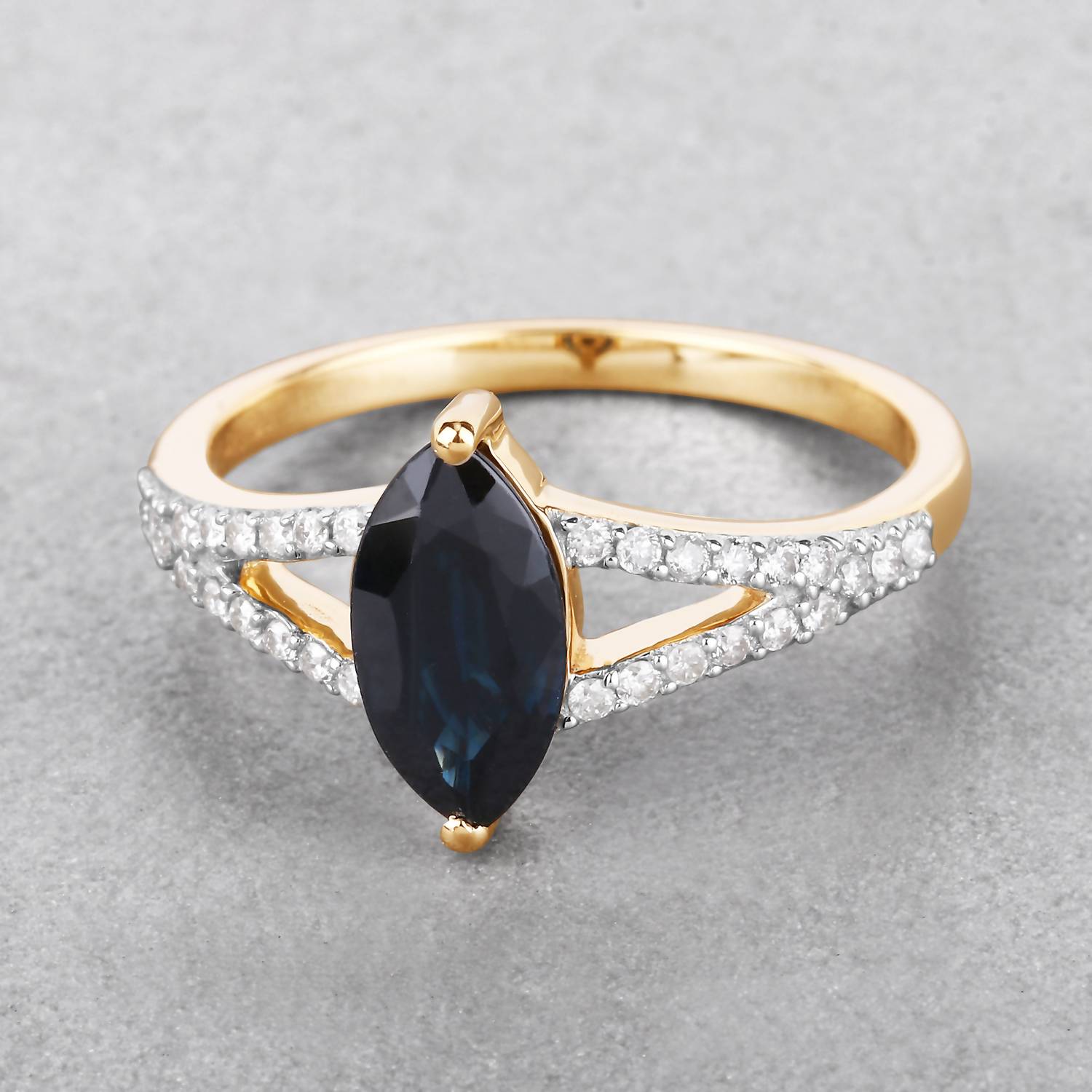 Diana M Jewels Women's Marquise Natural Blue Sapphire Fashion Ring (1.50 Ct) - Petite in 14k yellow gold - women's jewelry - detail view