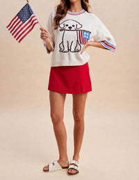 Anniewear - Patriotic Puppy Short Sleeve Sweater