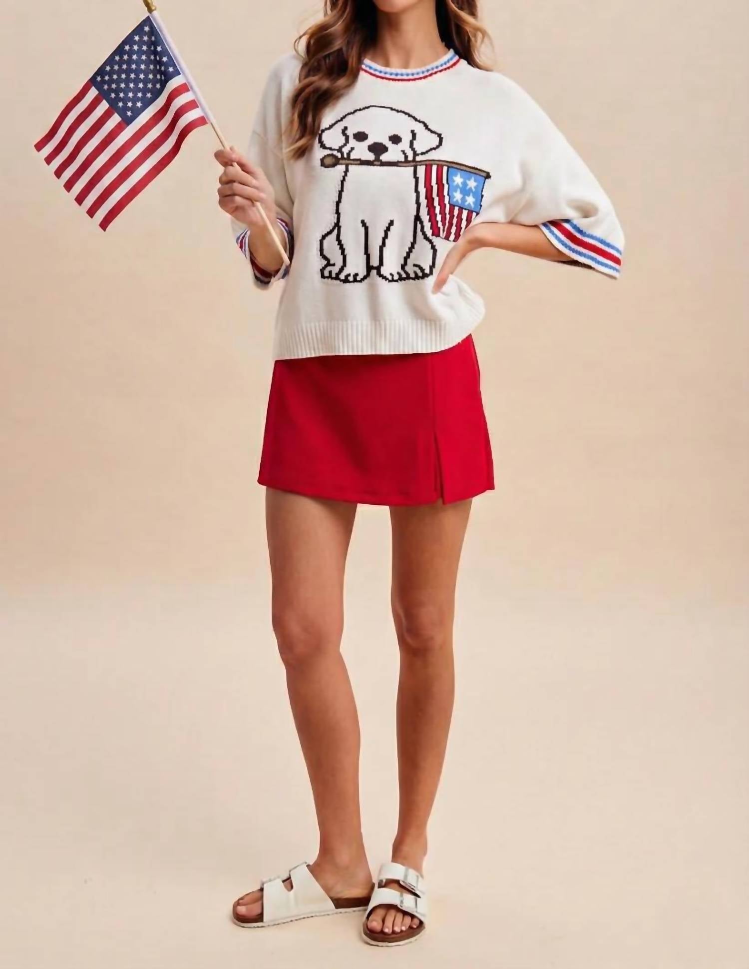 Anniewear - Patriotic Puppy Short Sleeve Sweater