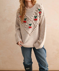 Miou Muse - Cherry Popcorn Trim Sweater