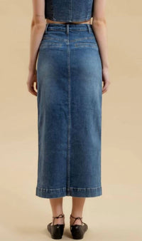 Blu Pepper Women's Button Down Midi Skirt in denim - women's skirt - detail view