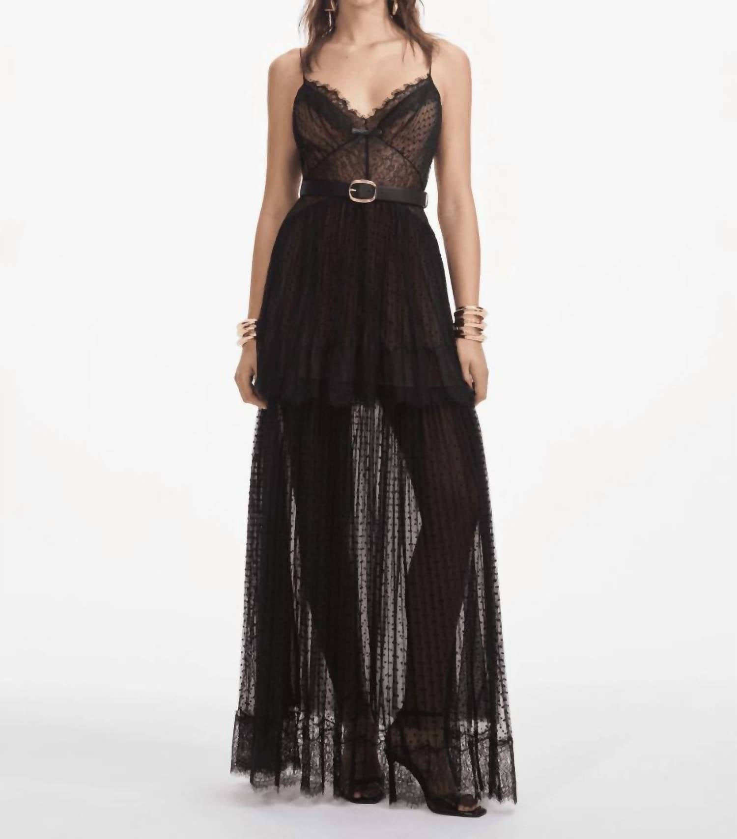 Self-Portrait - Women's Dot Mesh Tiered Maxi Dress