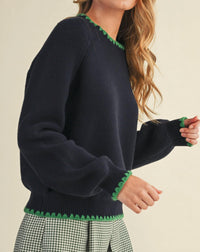 &Merci - Contrast Puff Sleeve Sweater