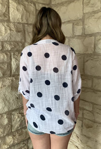 Polka Dot Print V- Neck Top