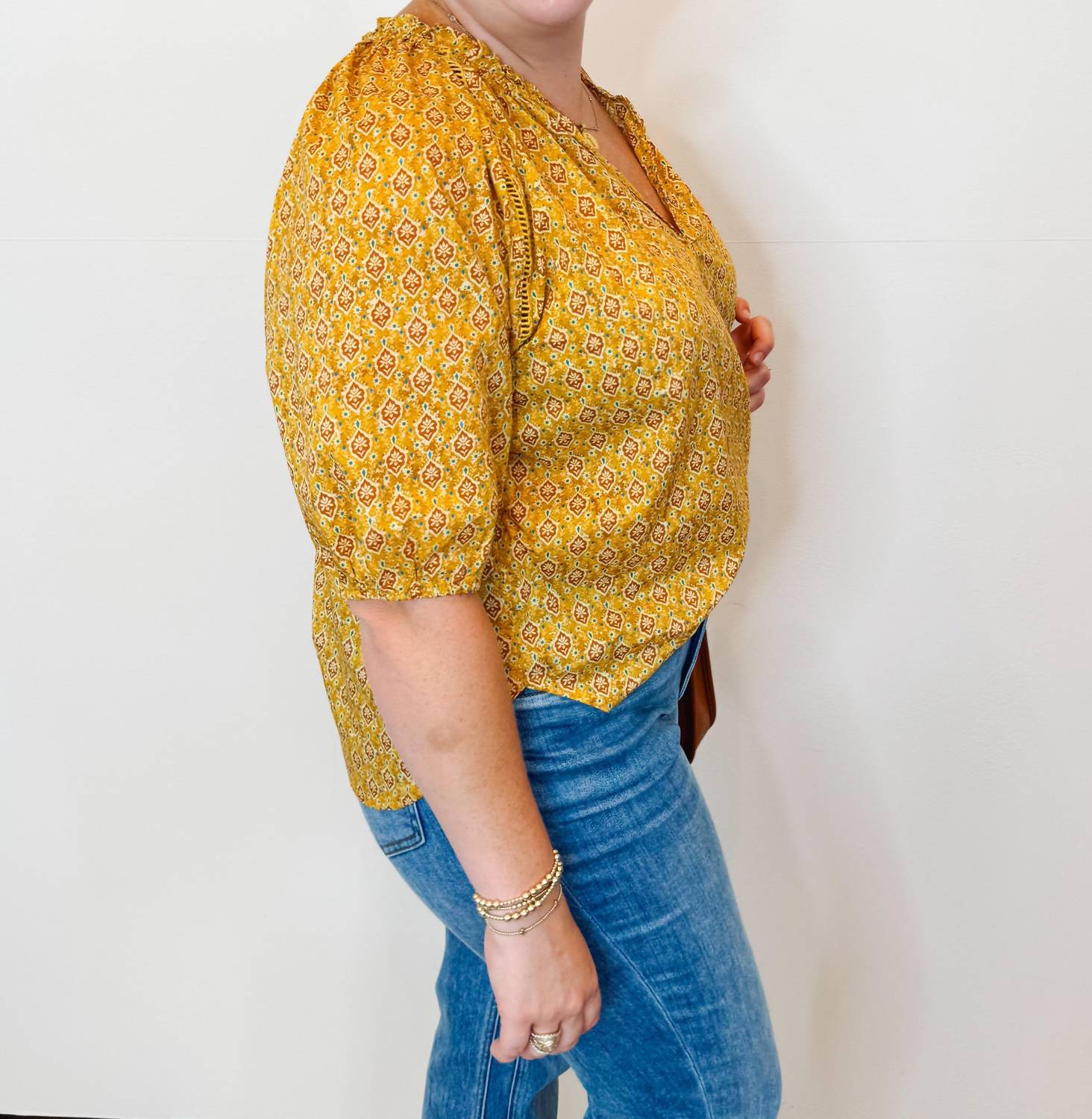 DEAR JOHN DENIM Costa Top in marigold calico - women's blouse - detail view