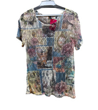 Origami Women's Lace Orinted Tee in pastel multi - women's t-shirt