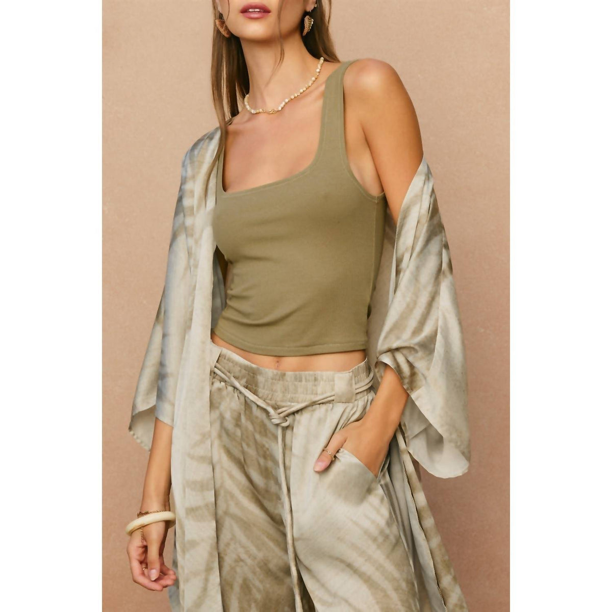 Dress Forum - Women's Sandstone Palm High Slit Kimono Duster