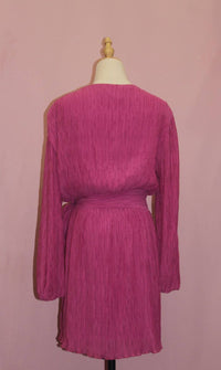CRESCENT Jill Pleated Chiffon Wrap Dress in fuschia - women's dress - detail view