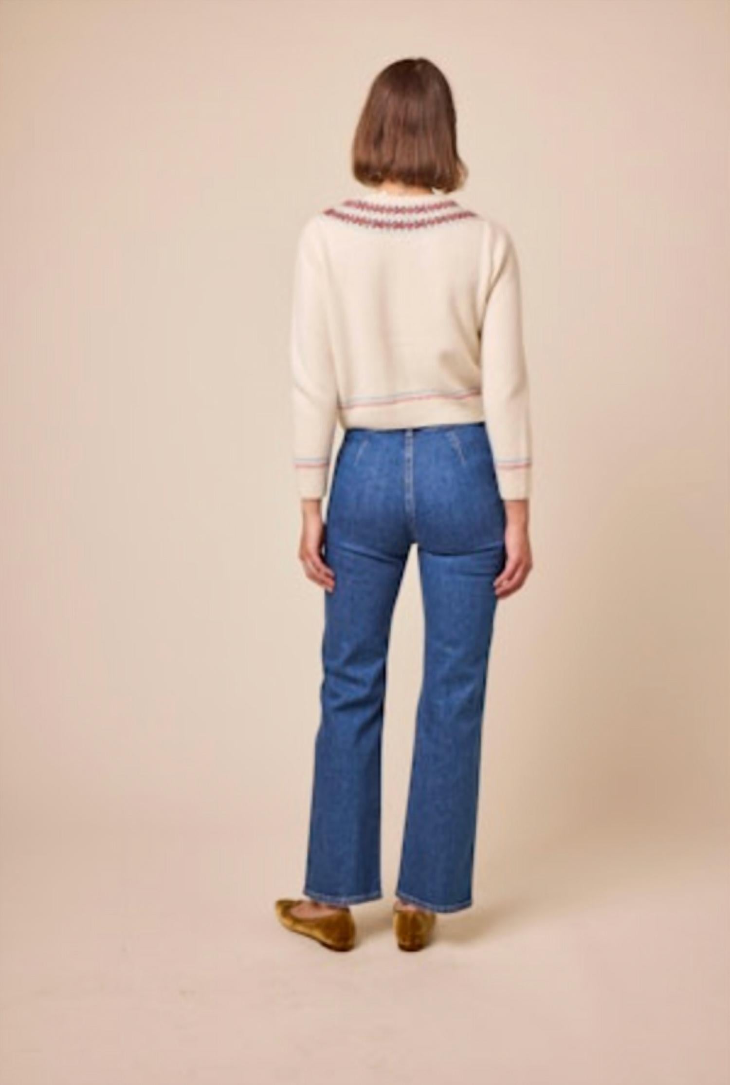 DÔEN Olympe Crewneck Cardigan in ivory annecy - women's cardigan - detail view