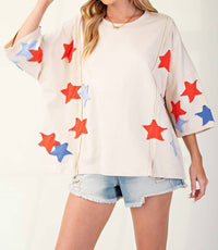 Easel - SOFT WASHED STAR PATCHES TERRY KNIT PULLOVER