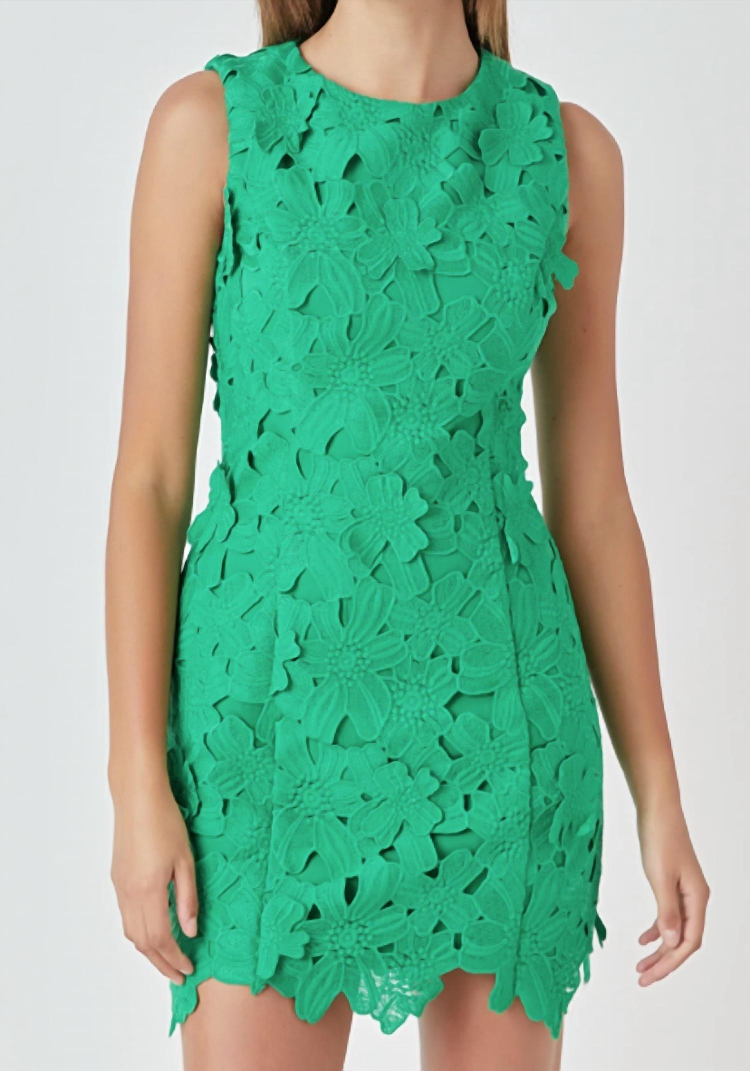 endless rose Floral Embroidered Mini Dress in kelly green - women's dress