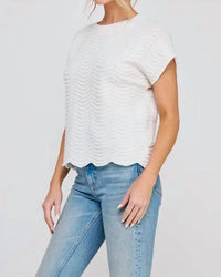 Allie Rose - Fine Gauge Scalloped Short Sleeve Sweater