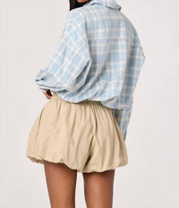 ASTR Jensen Plaid Button-down Shirt in blue - women's shirt - detail view