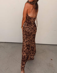 Dress Forum - Floral Velvet Draped Halter Maxi Dress