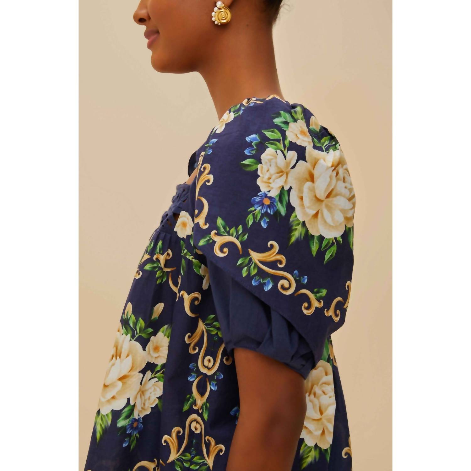 Farm Rio - Flower Tapestry Square Neck Yoke Blouse