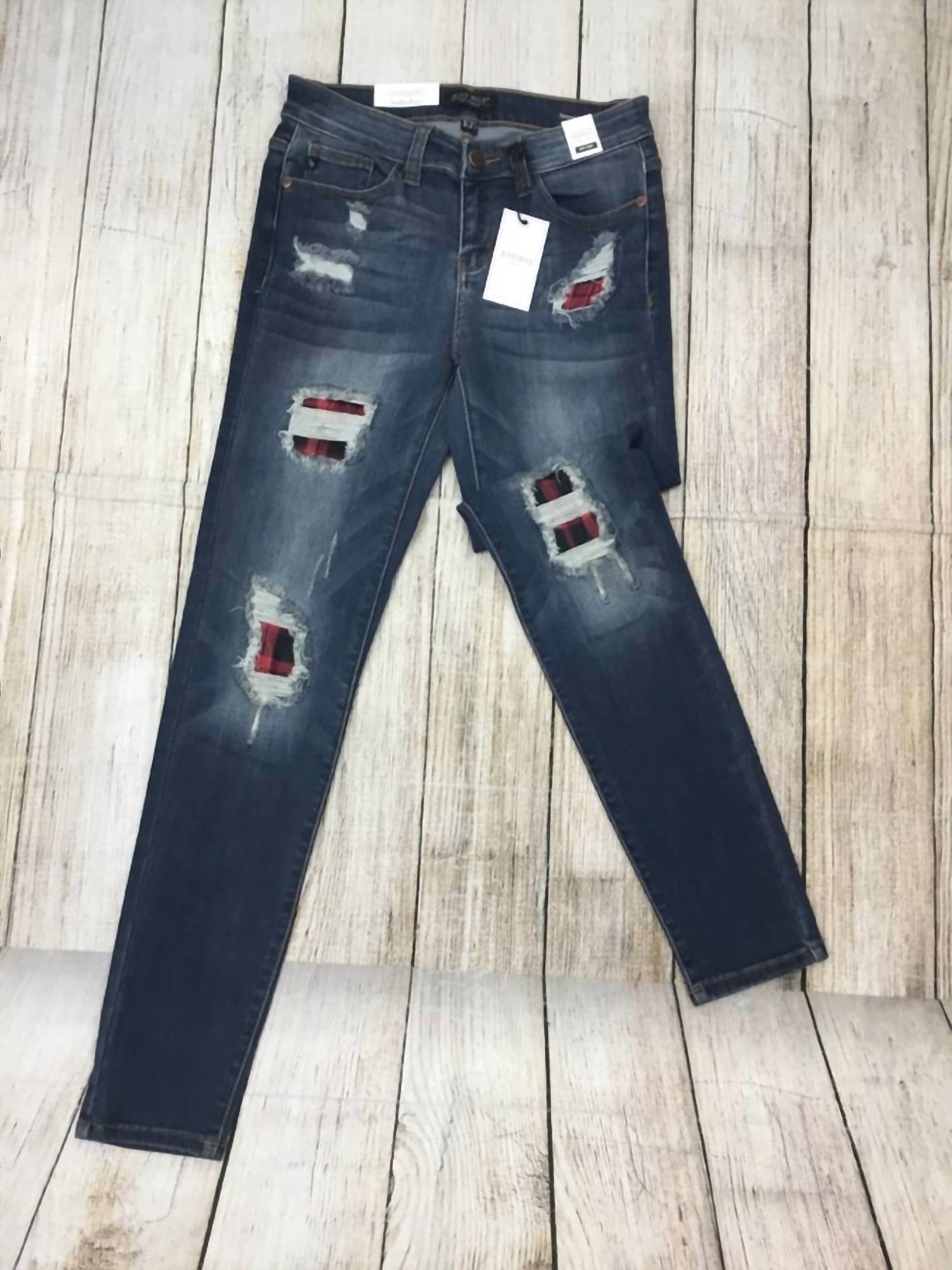 Judy Blue - Women's Plaid Patch Work Skinny Jeans