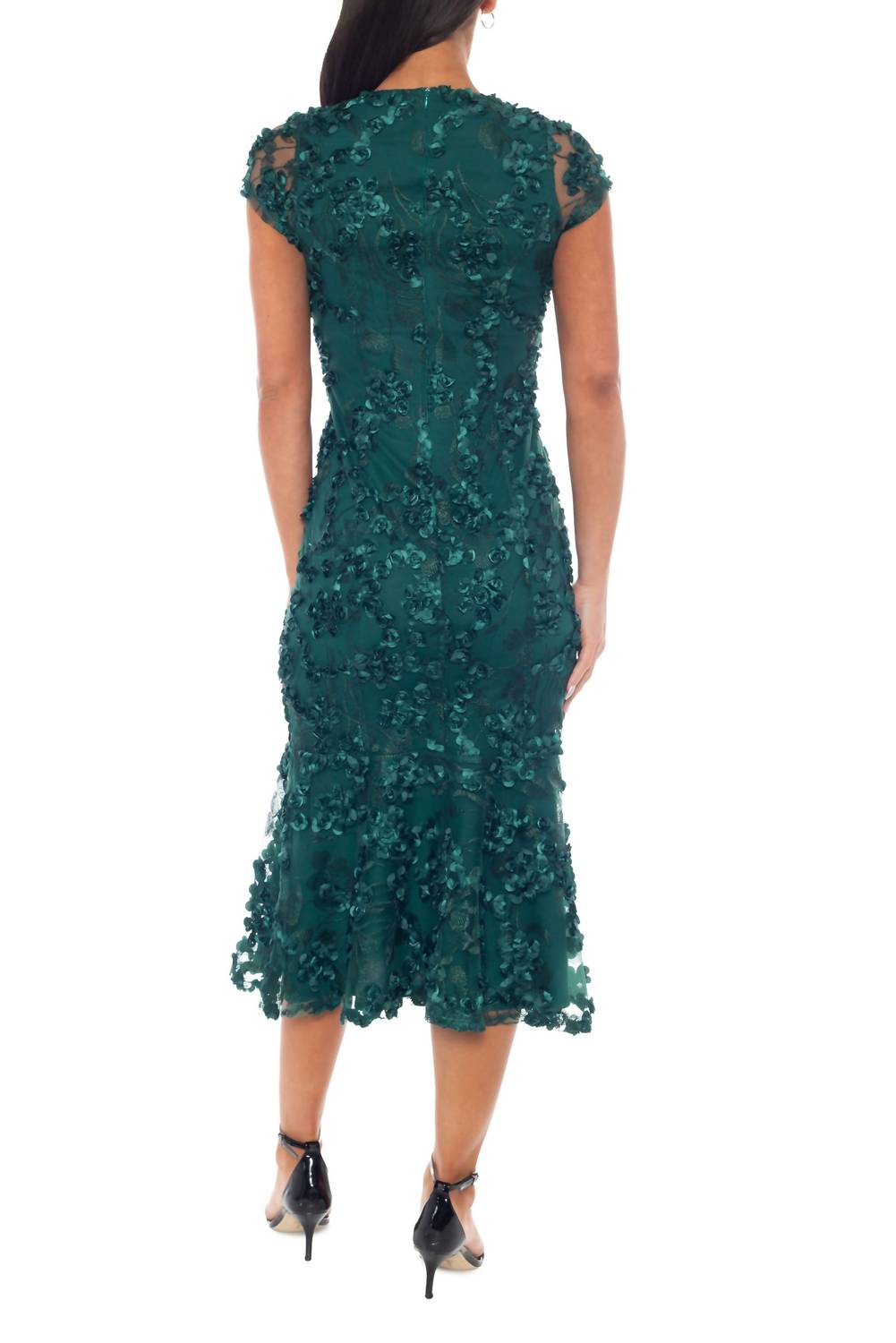 Oleg Cassini - Women's Floral Applique Trumpet Hem Midi Dress