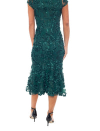Oleg Cassini - Women's Floral Applique Trumpet Hem Midi Dress