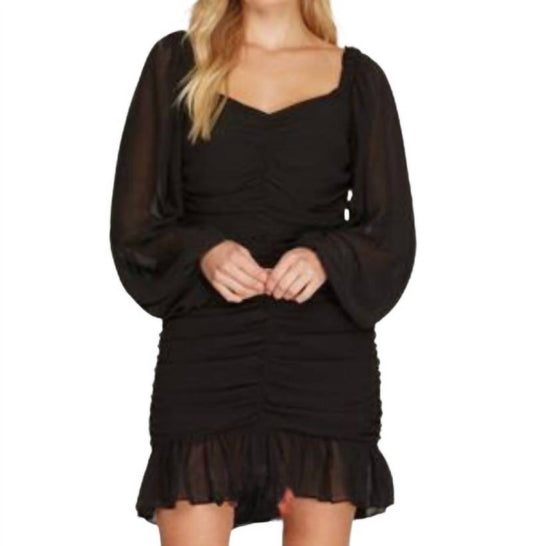 She + Sky - Long Sleeve Ruched Mini Dress