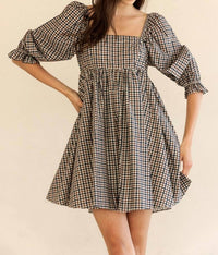 STORIA Florence Mini Dress in navy brown gingham - women's dress - view 5
