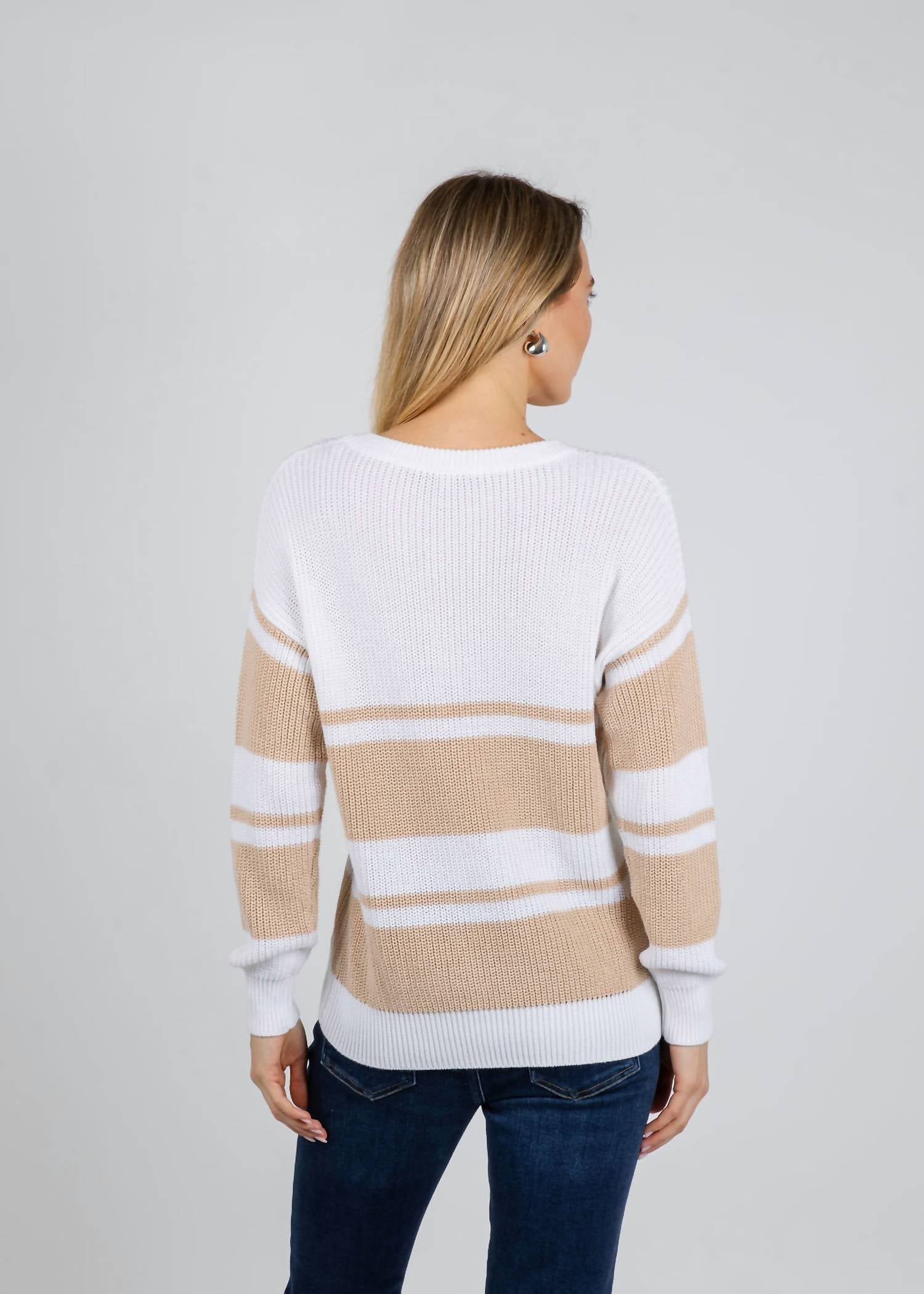 Autumn Cashmere Shaker Stripe Sweater With Crochet Chain Detail in bleach white latte - women's sweater - view 5