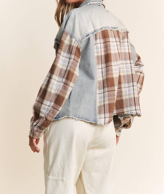J.Nna - Color Block Plaid And Denim Jacket