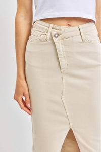 Judy Blue - High Waist Garment Dyed Criss-Cross Front Slit Long Skirt