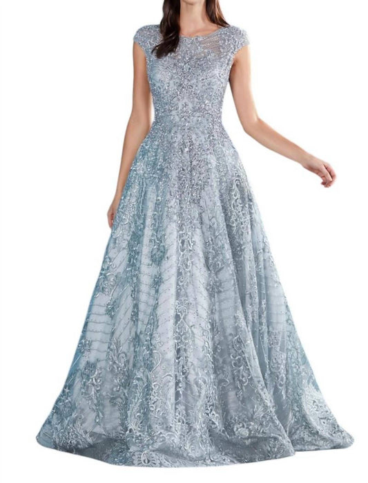 Andrea & Leo Couture - BEADED LACE CAP SLEEVE BALLGOWN