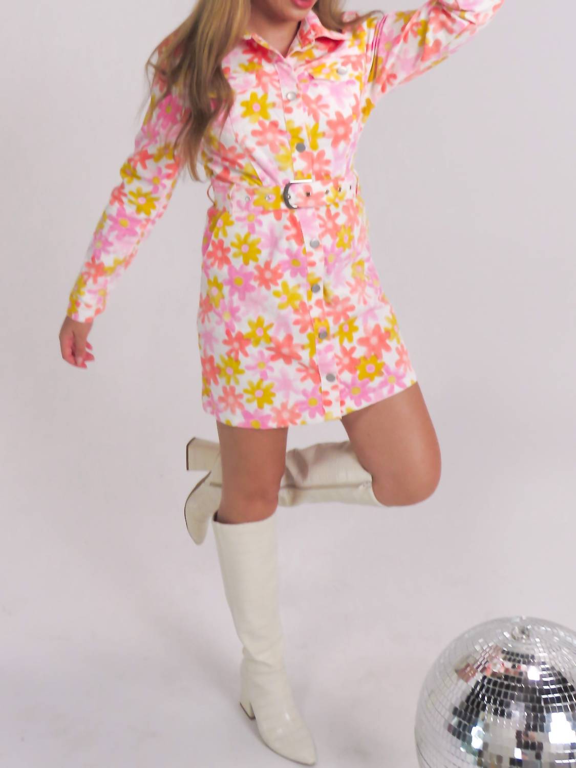 Baevely By Wellmade - Watercolor Daisies Denim Dress