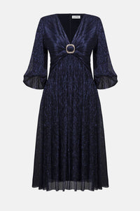 Joseph Ribkoff - Sparkle Mesh Plissé Fit And Flare Midi Dress